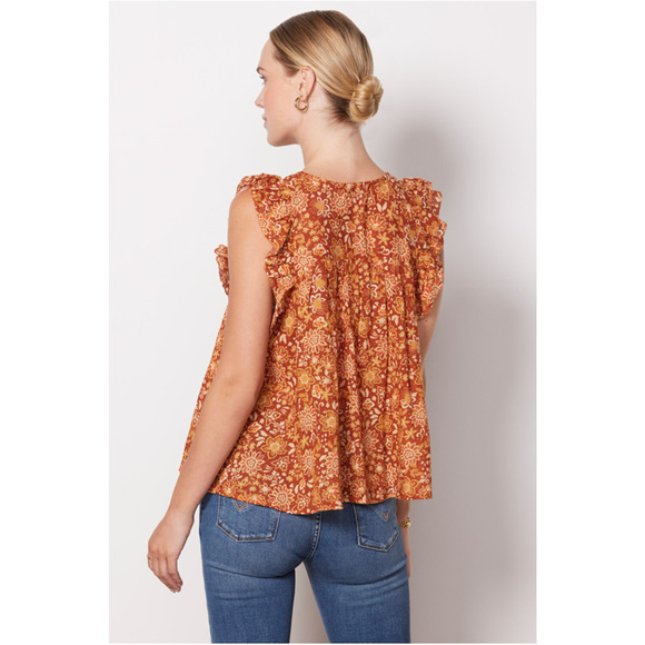 SUNDRY NWT Evereve Sienna Rust Floral Flutter Sleeve Blouse // XL - Picture 4 of 11